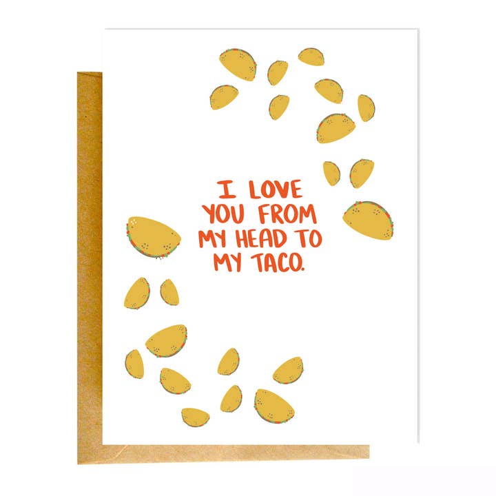 Knotty Cards - Wholesale Love Card - I Love You from my Head to my Taco
