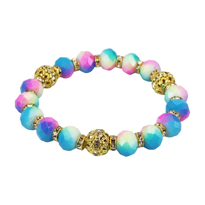 Cap Zone - Wholesale Beaded Bracelet - Bling Faux Opal Glass Beaded Stretch Bracelet