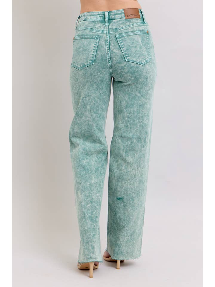 Sea Green High Waisted Raw Hem Dad Jean for wholesale on Faire7