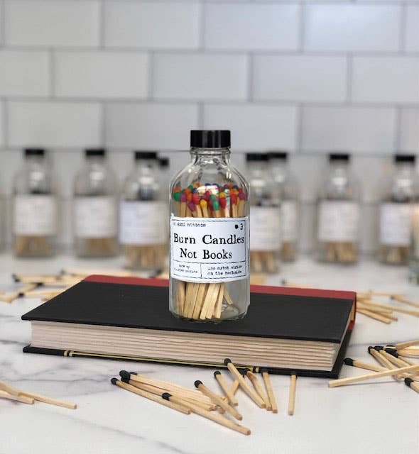 Fly Paper Products - Wholesale Matches - Burn Candles Not Books Rainbow or Black Safety Match Bottle 1