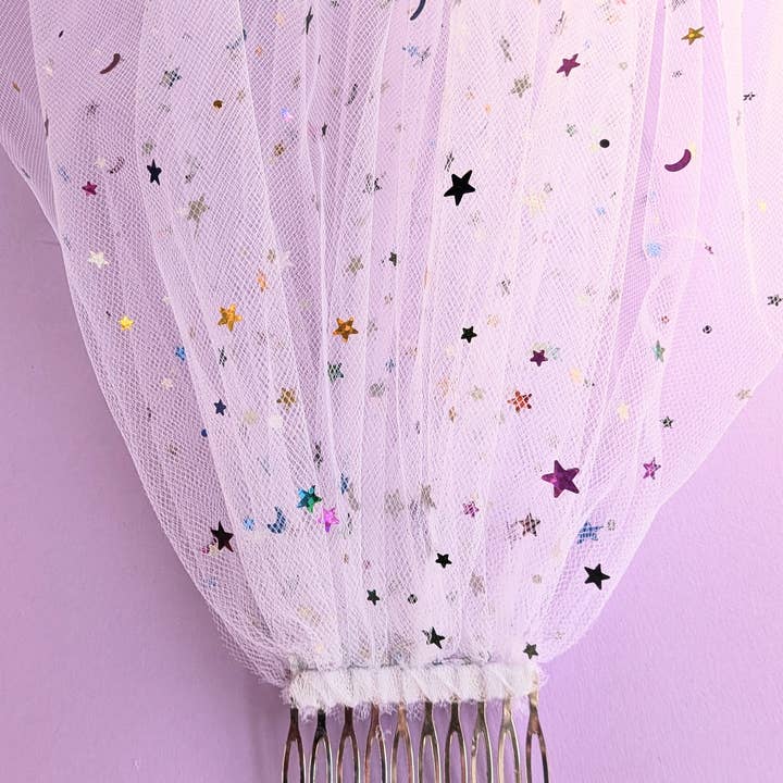 FashionMeme LLC - Wholesale Veil - Women's - Mini Bachelorette Veil Multi Color Confetti Butterfly Stars15