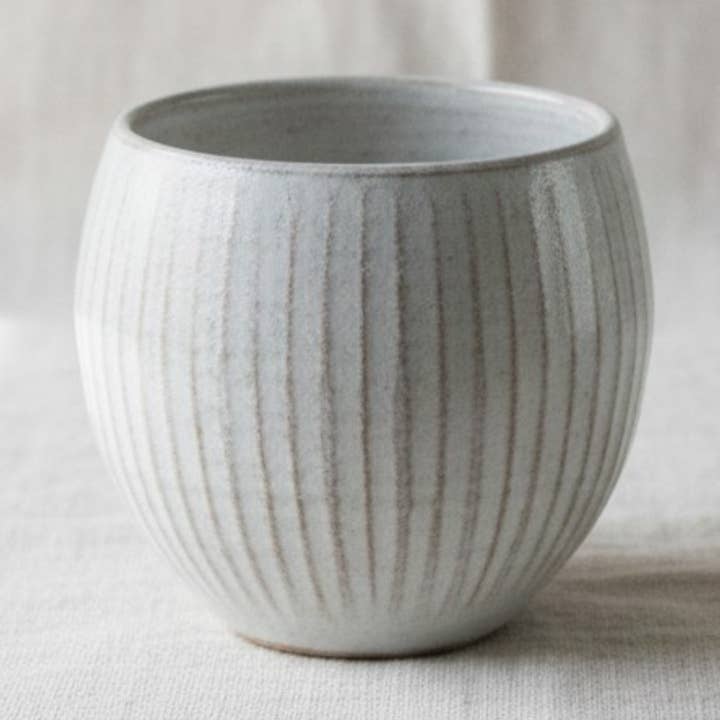 Handmade Ceramic Round Ribbed Pot- Aman White for wholesale by Sok Living