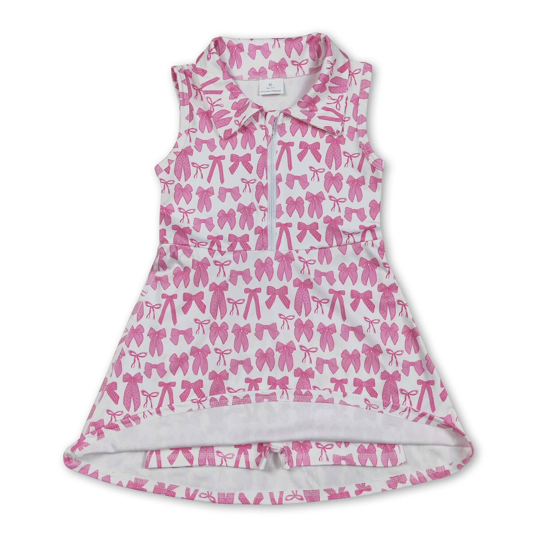 Yawoo Garments - Wholesale Athletic Dress - Kids - Sleeveless pink bow zip polo girls athletic dresses1