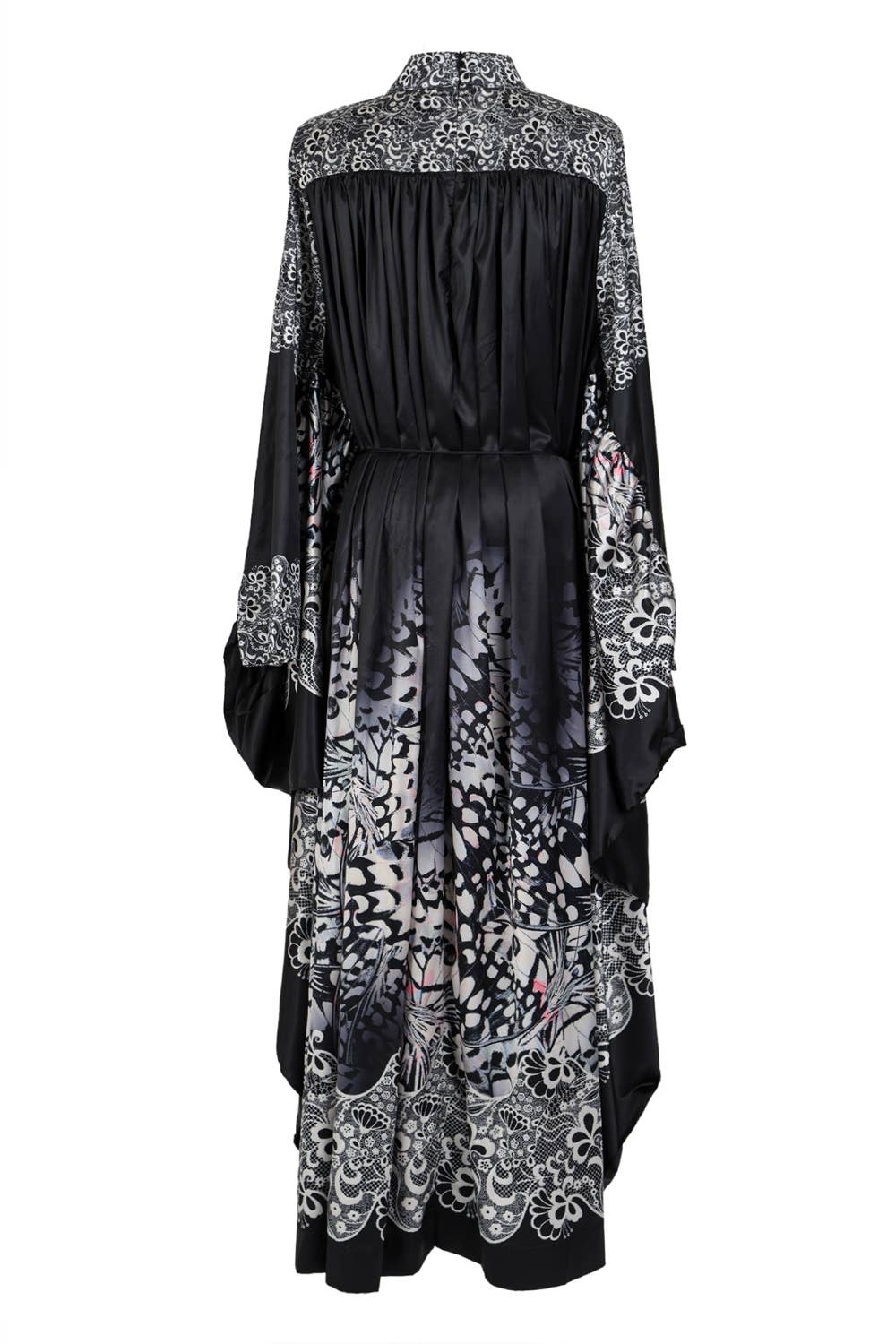 BLACK Abstract Floral Print Pleats Maxi Tunic Dress QC3710 for wholesale on Faire9