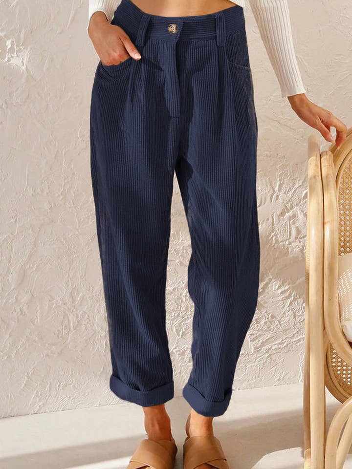 Corduroy loose straight wide leg trousers for wholesale by Rosa Clothing