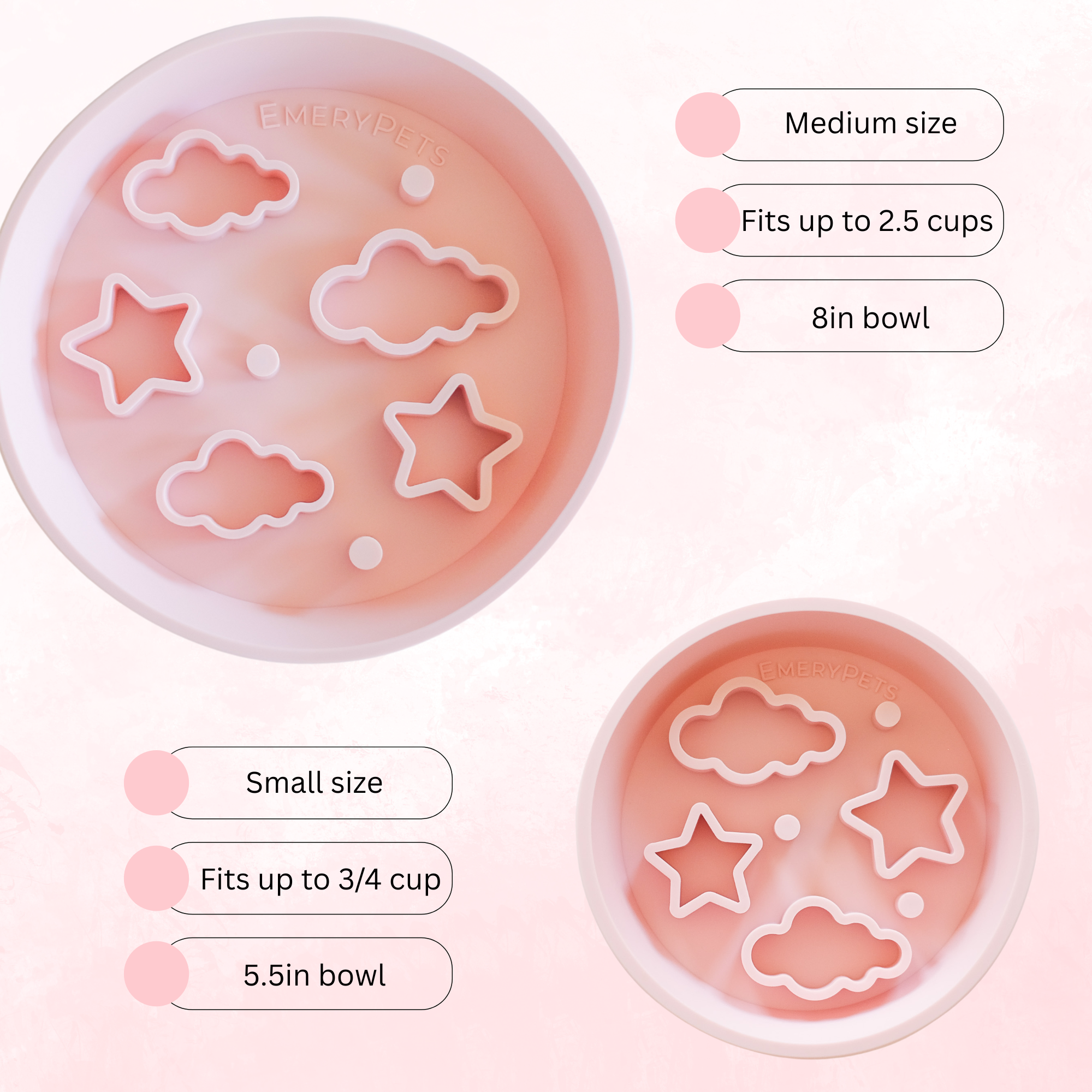 EmeryPets - Wholesale Pet Bowl - Cat/Dog - Star + Cloud Slow Feeder Bowls (Pink)3