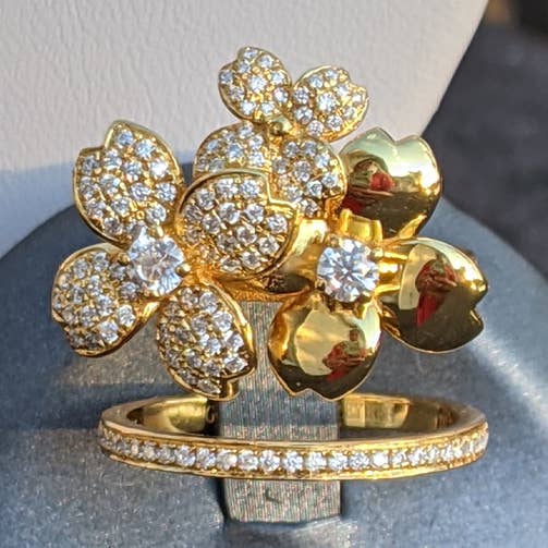 Geinah Trio Flower Ring for wholesale by Halley Reh Moissanite Jewelry