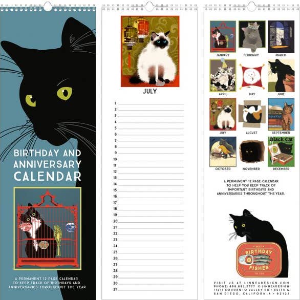 Linnea Design - Vente Calendrier - Calendrier d'anniversaire et d'anniversaire de chat perpétuel