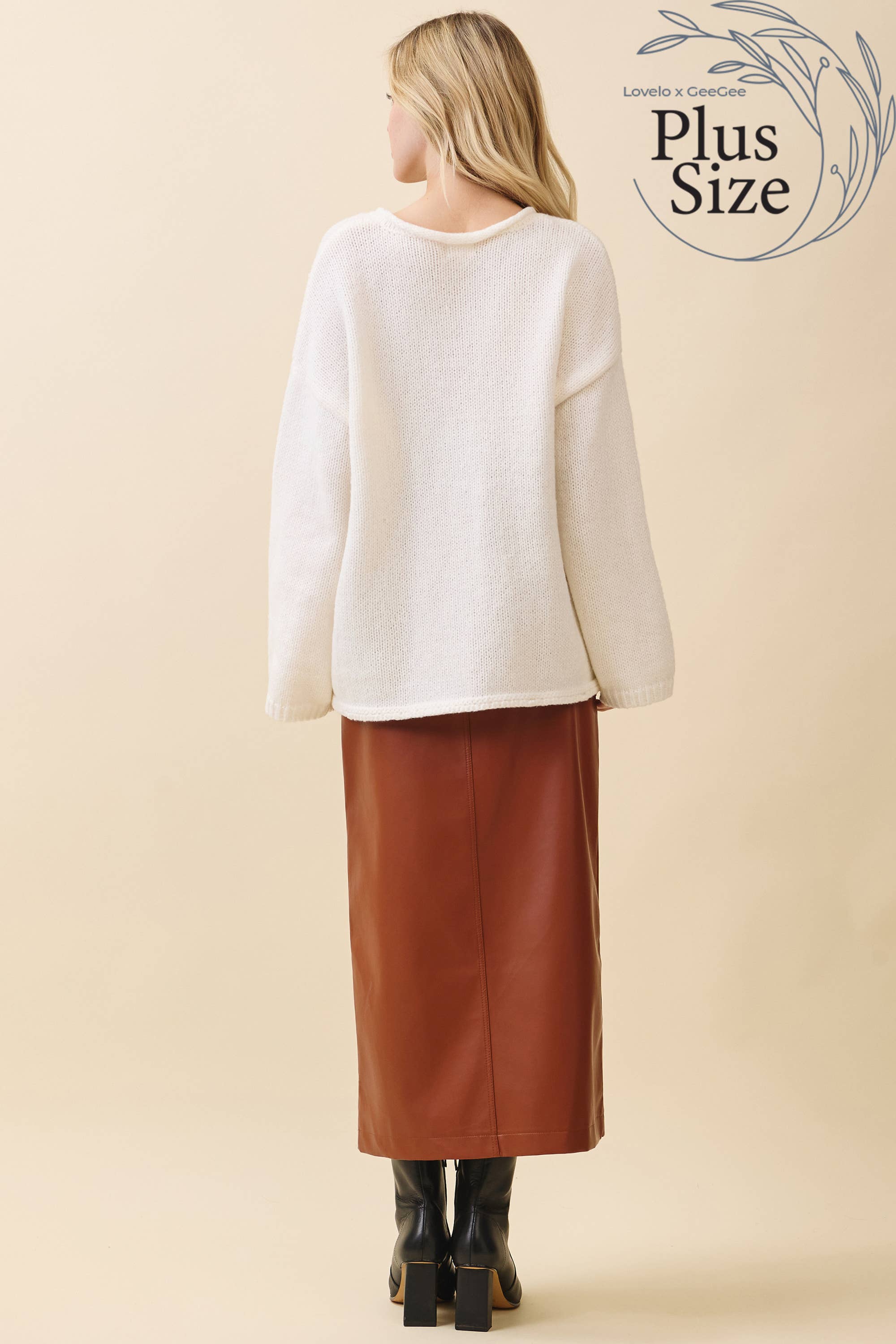 GeeGee x Lovelo - Wholesale Skirt - Women's - Plus Faux Leather Midi Skirt MS50582PL2