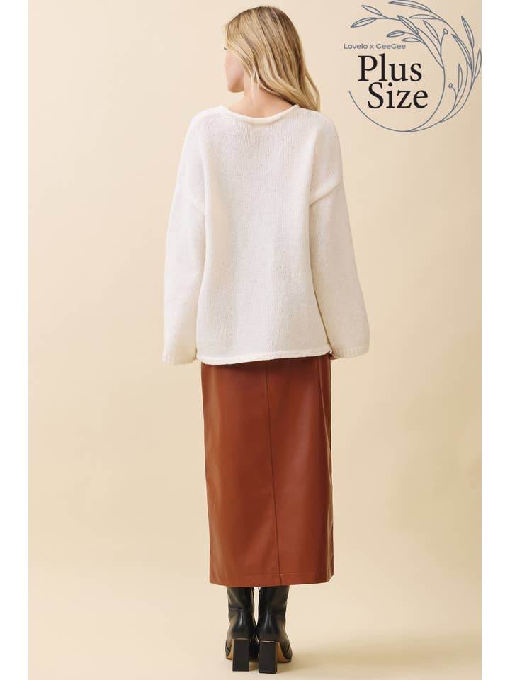 GeeGee x Lovelo - Wholesale Skirt - Women's - Plus Faux Leather Midi Skirt MS50582PL2