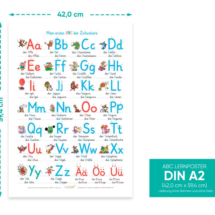 ALLEOVS – Engroshandel Plakat – Børn og baby – Læring plakat „Min første ABC af cirkus dyr“