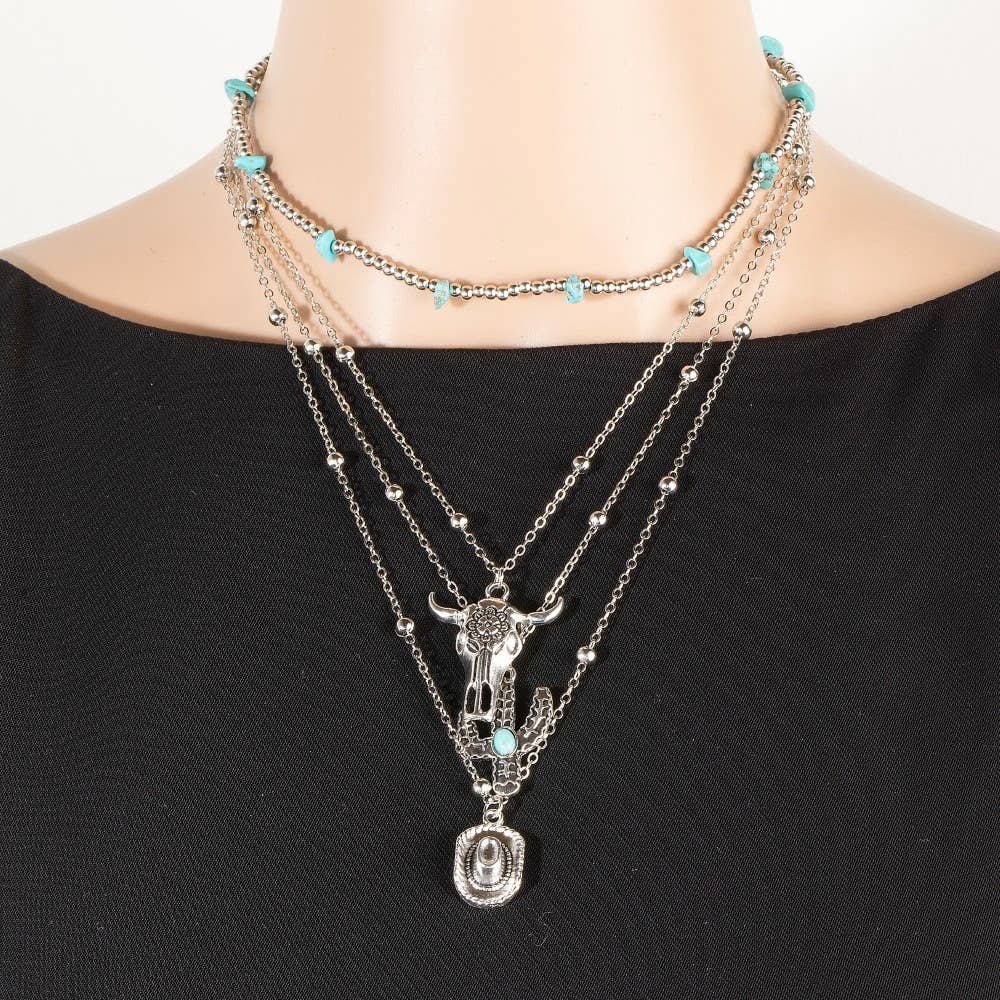 S Western Charms Layered Chain Necklace for wholesale on Faire2