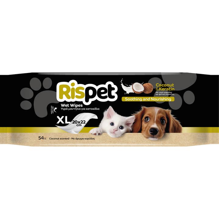Rispet XL Sanitizing Wipes Coconut and Keratin For Pet, 54 Units for wholesale by Babylino