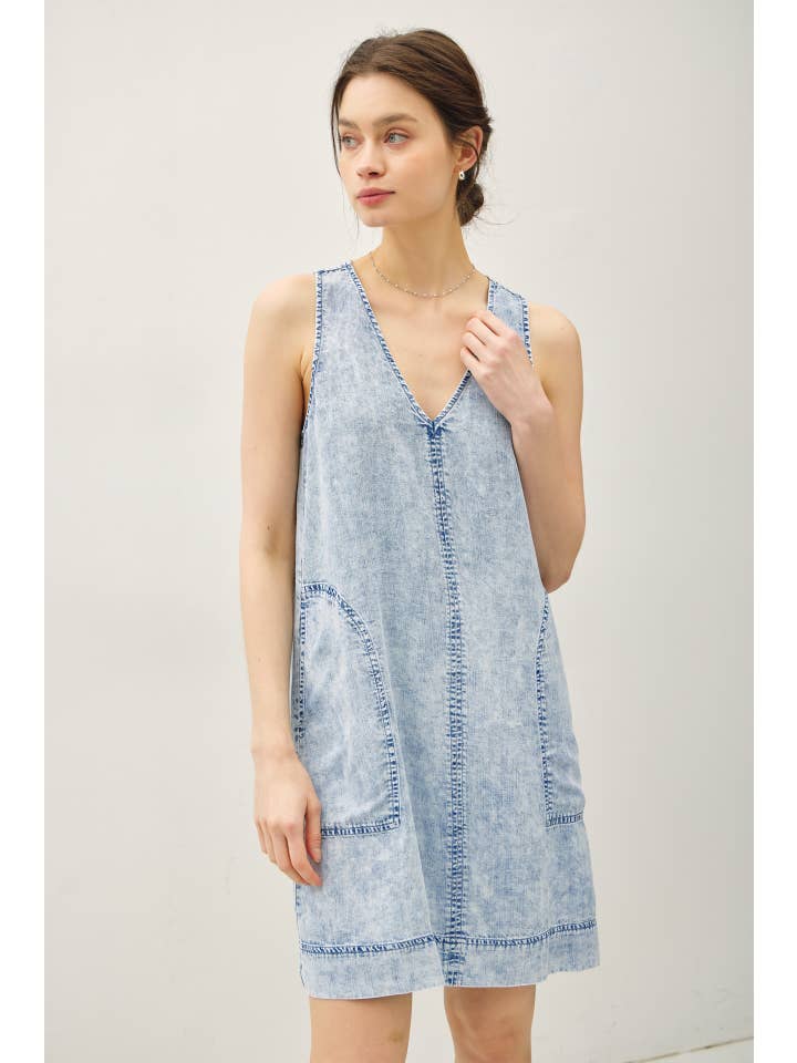 Be Cool - Wholesale Dress - Women's - DENIM LOOK TENCEL TANK DRESS