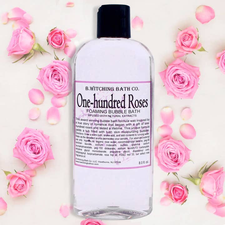 One-hundred Roses Bubble Bath 8oz for wholesale by B. Witching Bath Co.