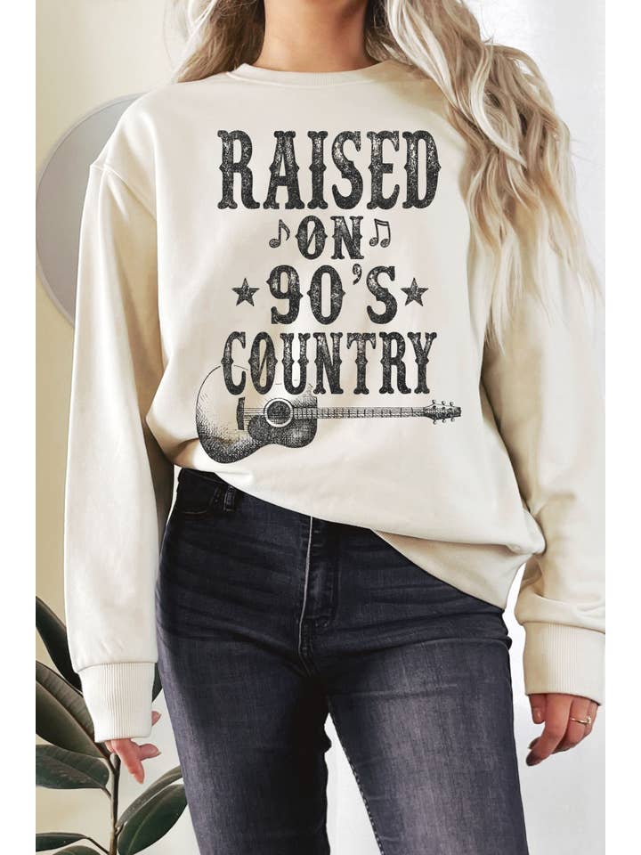 Rustee Clothing – Engroshandel Grafisk Sweatshirt - Dame – REJST PÅ 90"ERNE COUNTRYMUSIK GRAPHIX TERRY SWEATSHIRTS