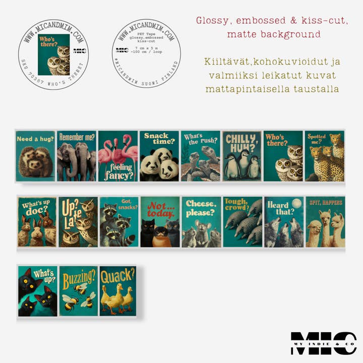 MIC | Ruban PET (3D Brillant & Découpe à mi-chair) : Qui est là ? pour la vente par MIC & MIM Premium Paper Shop