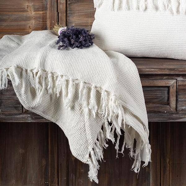 Forpost Trade Inc - Wholesale Throw Blanket - 50" x 65" Cotton Waffle Weave Throw With Fringes, Taupe2
