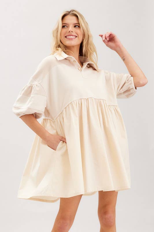 Beige Cotton Terry Mini Dress for wholesale on Faire8