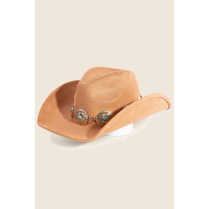 Anarchy Street - Wholesale Fedora - Women's - Turquoise Stud Oval Concho Chain Western Cowboy Hat
