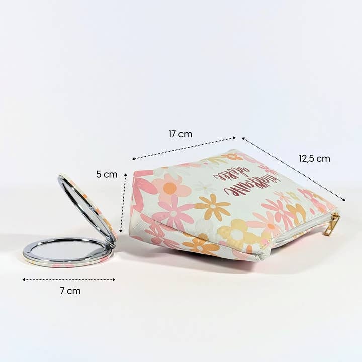 Te Whaka - Wholesale Makeup/Cosmetic Bag - Marraine faux leather pouch + mirror | Godmother gift2