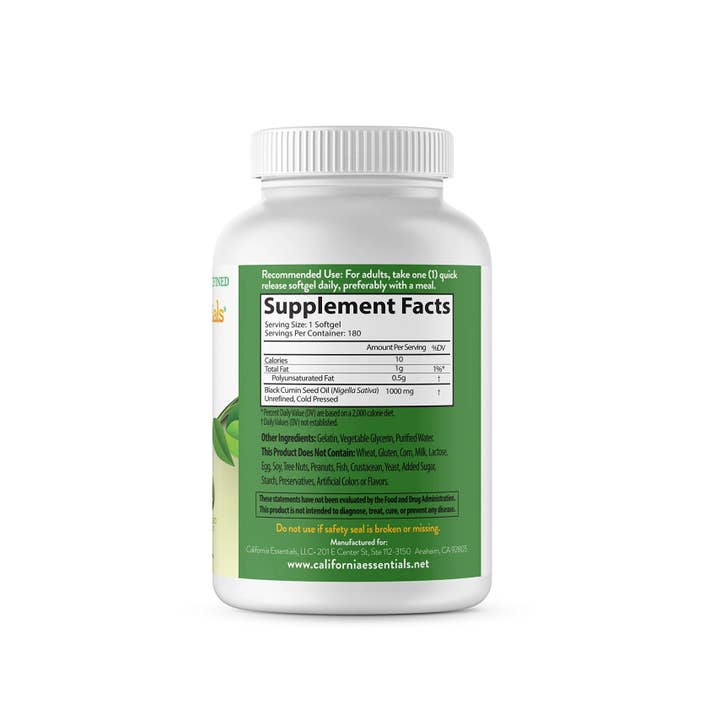 California Essentials - Wholesale Oral Supplement/Vitamin - Black Seed Oil Softgels - 1000mg Premium Cold Pressed1