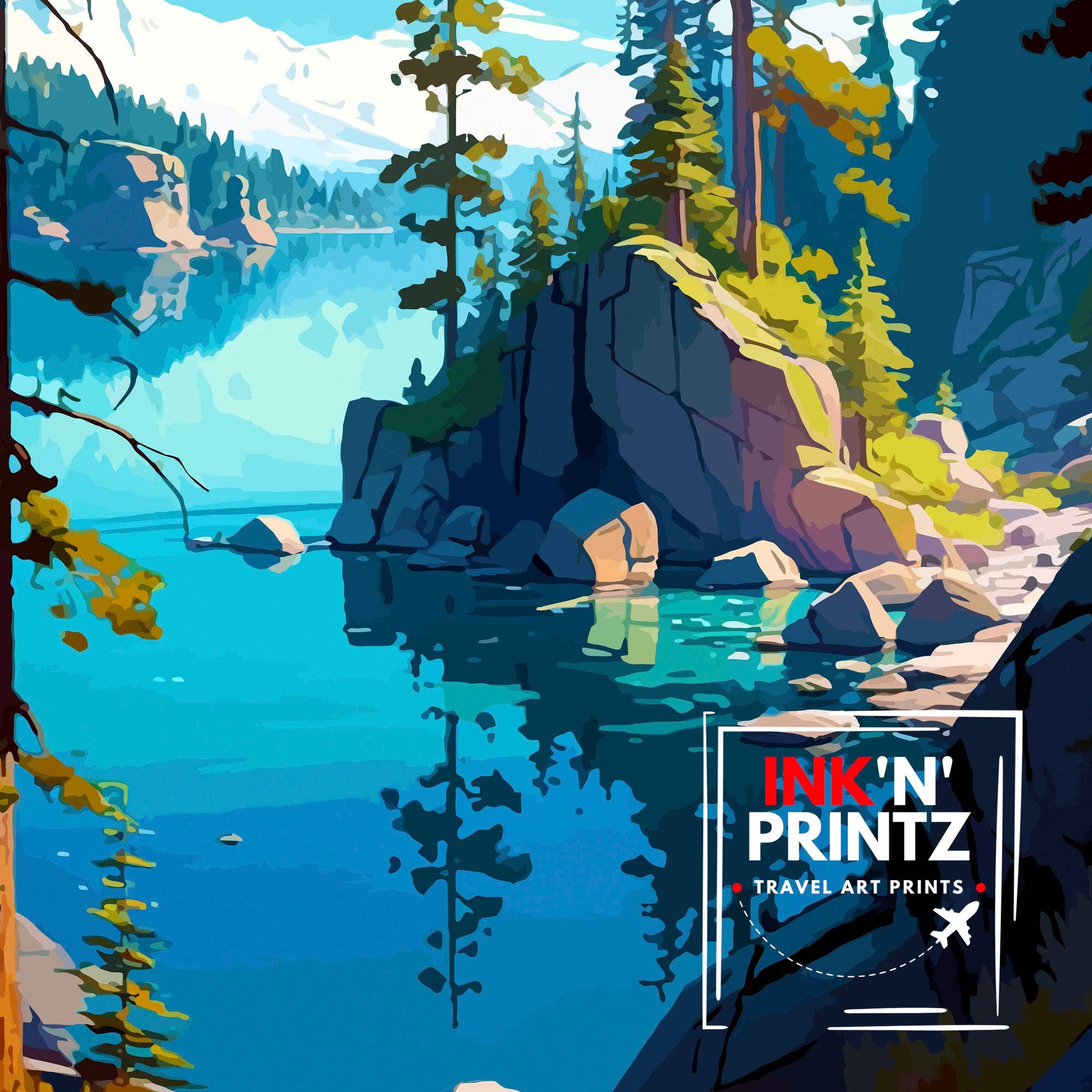 InkNPrintz – wholesale Art print – Lake Tahoe California Travel Poster Lake Tahoe7