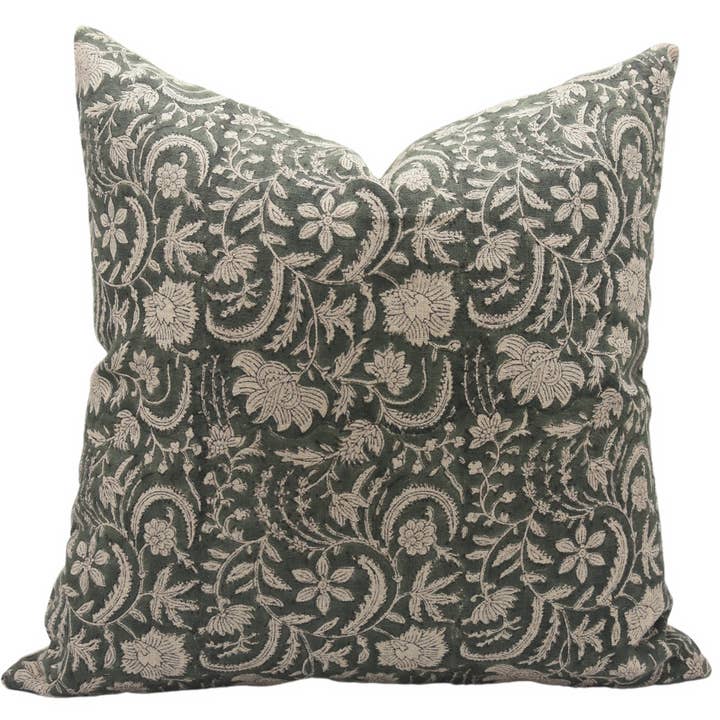 Hand Printed Thick Linen Room Pillow Cover - Kundanvan for wholesale by Fabdivine