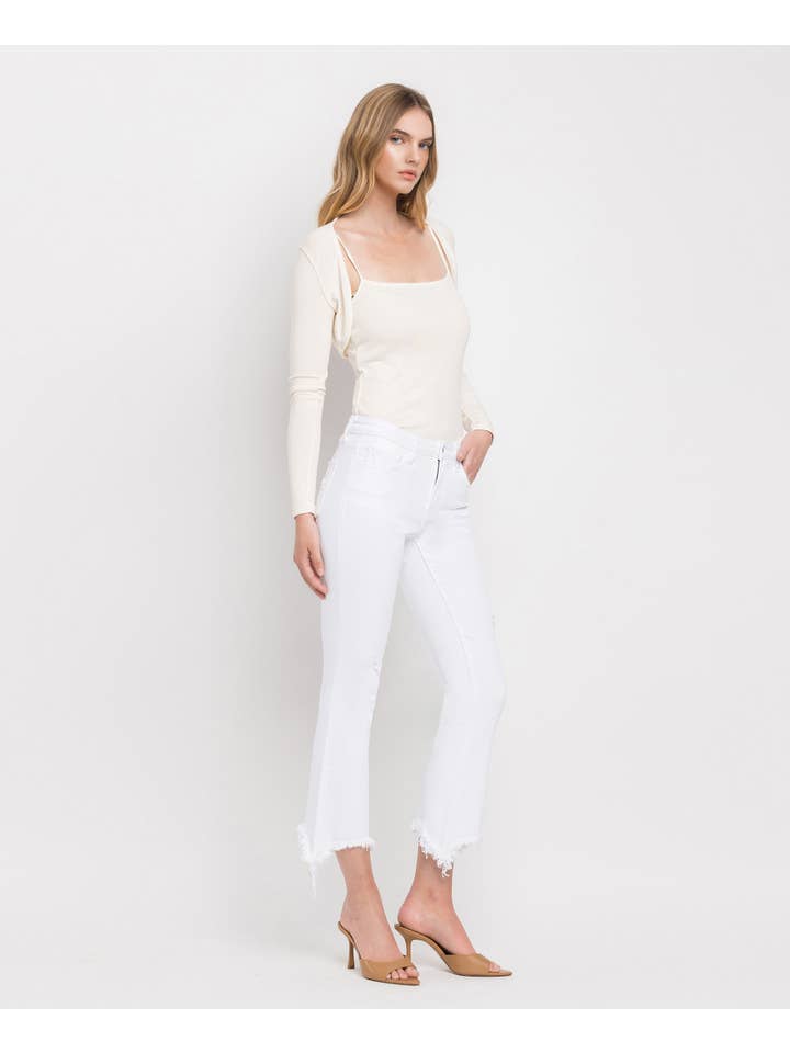 OPTIC WHITE MID RISE DISTRESSED HEM ANKLE BOOTCUT JEANS T6047WH for wholesale on Faire6