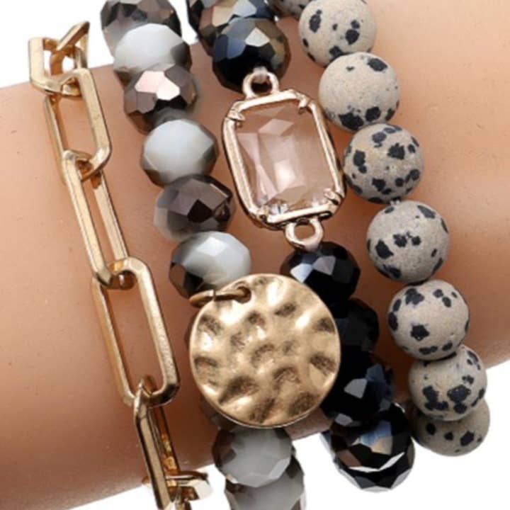 MiMi Wholesale - Wholesale Jewelry Set - CB2156 Multi Stone Crystal Beaded Bracelet Set
