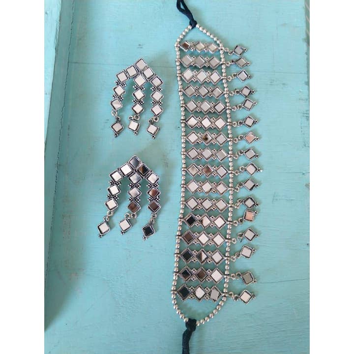 Vastrabhushan – Großhandel Schmucksets – Afghani Boho Tribal Oxidierte Spiegel Choker Set Handgefertigt4