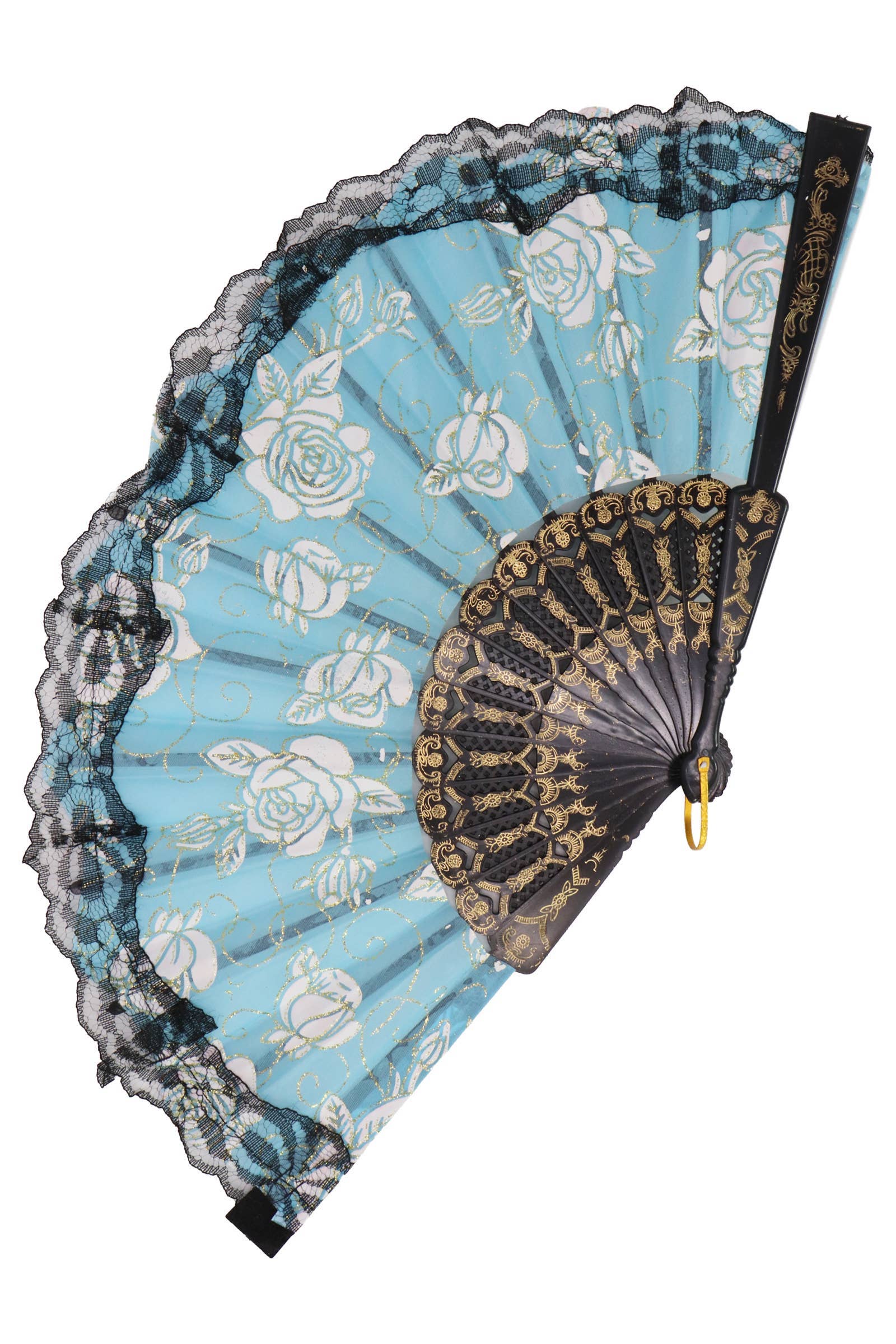 ASSORTED Rose Glitter Black Lace Handheld Folding Fan for wholesale on Faire7