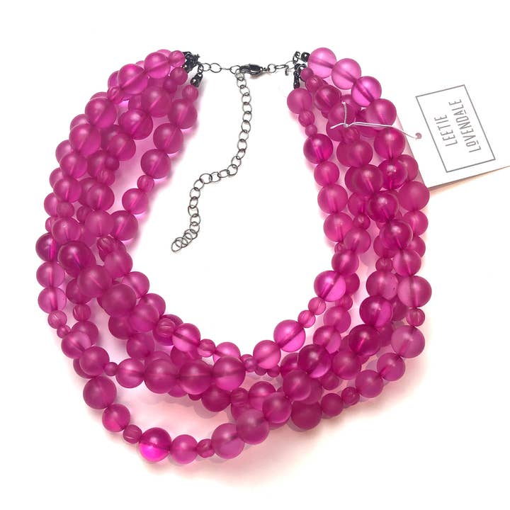 Hot Pink Frosted Sylvie Statement Necklace for wholesale by Leetie Lovendale