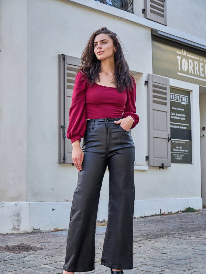 ANA & LUCY - Wholesale Pants - Women's - “CORINNE” coated wide-leg pants - ANA & LUCY2