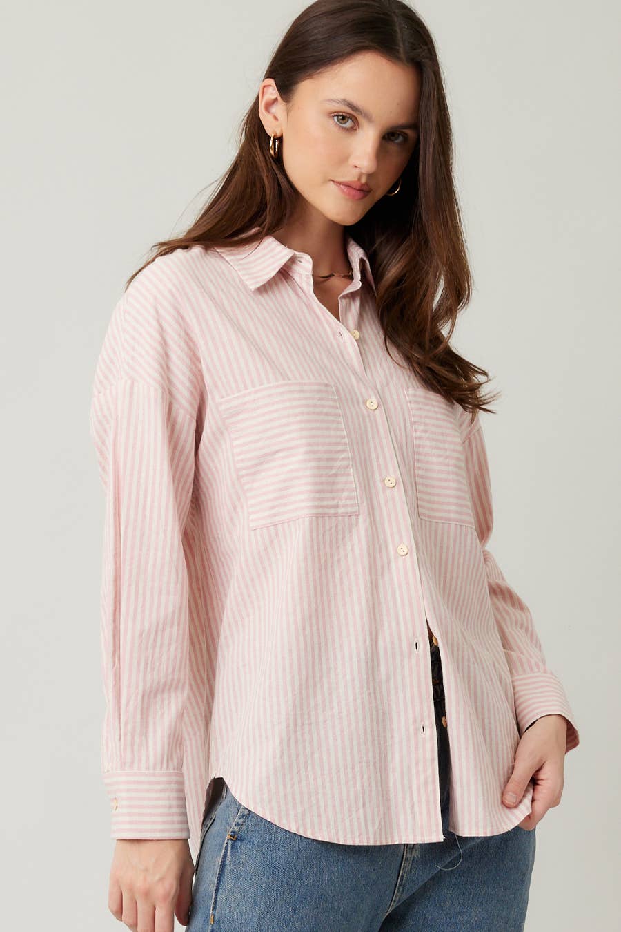 ILLA ILLA - Wholesale Button Down Shirt - Women's - Striped Cotton Shirt Top1