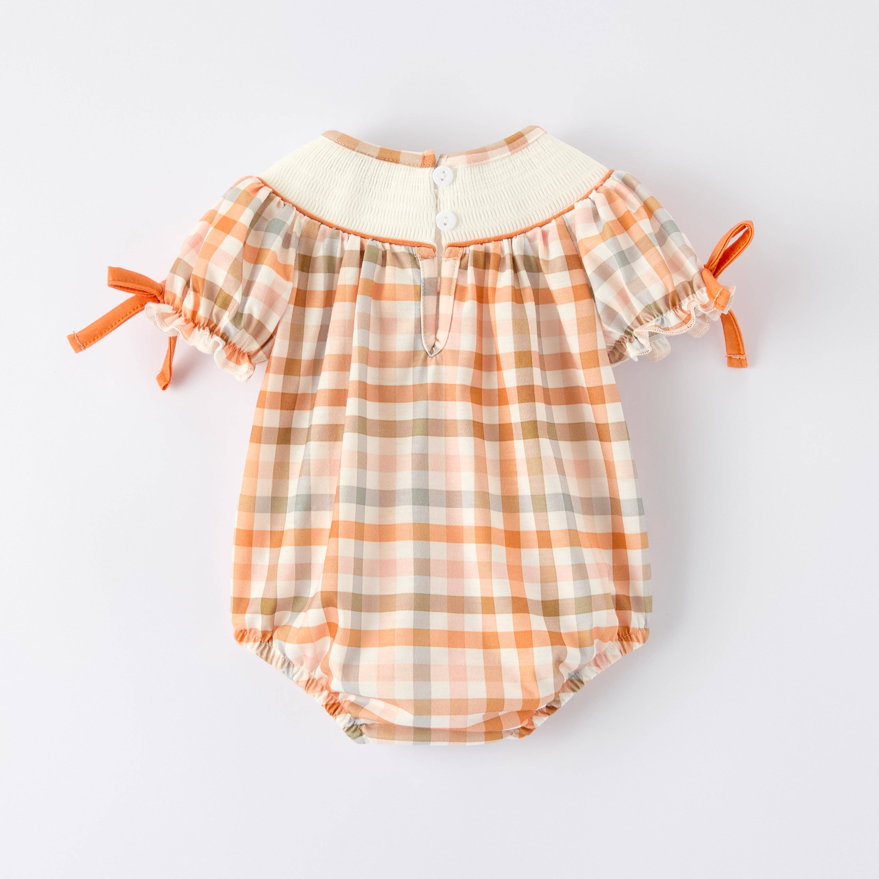 Auraquise - Wholesale Bodysuit (Non-Footed) - Baby - Thanksgiving Pumpkin Turkey Bow Embroidery Smock Fall Bubble Romper1