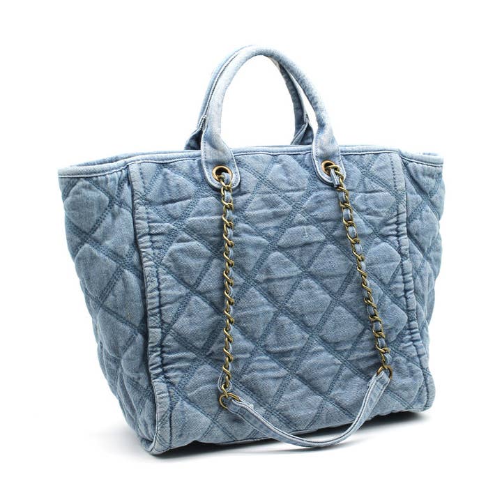 DENIM Tote bag with chain and other Purchase Wholesale jean chain. Free Returns & Net 60 Terms on Faire trending on Faire.