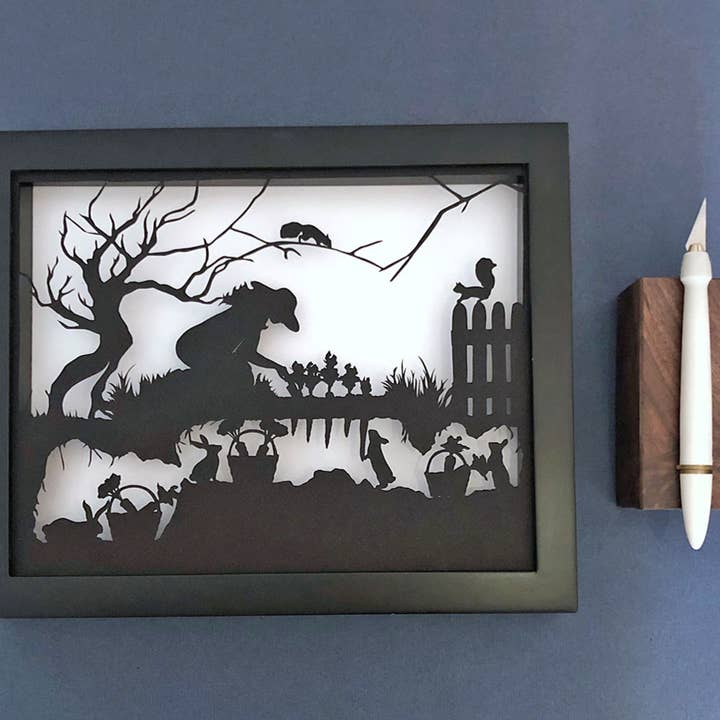 Framed Hand Cut Paper Art- 8x10 - A Race To Harvest for wholesale by Squirrel Tacos Papercuts