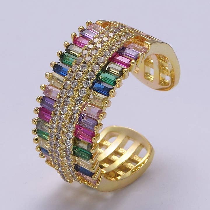 Multi Color Cubic Zirconia Rainbow Ring CZ Baguette Settings For Wholesale Jewelry S-471 for wholesale by Aim Eternal