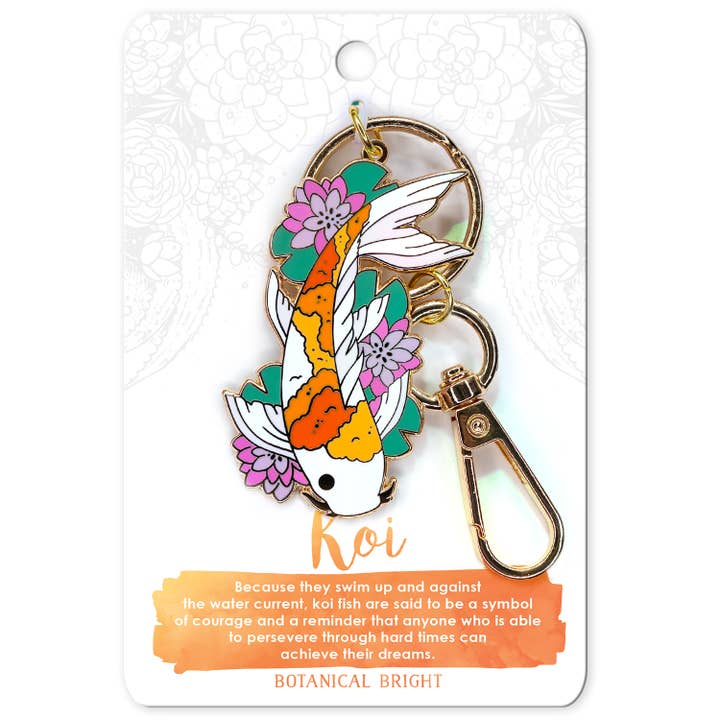 Koi Fish & Lily Pad Enamel Keychain for wholesale by Botanical Bright