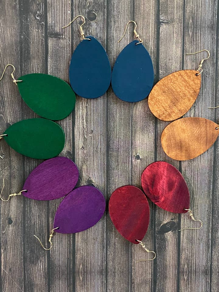 Teardrop wood earrings for wholesale by KW Laser Supplies