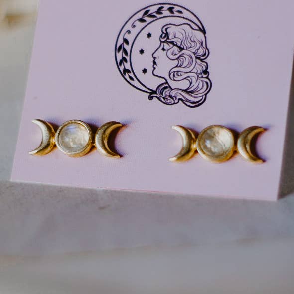 Orecchini a perno fasi lunari con pietra di luna per la vendita all'ingrosso da parte di MusaLuna