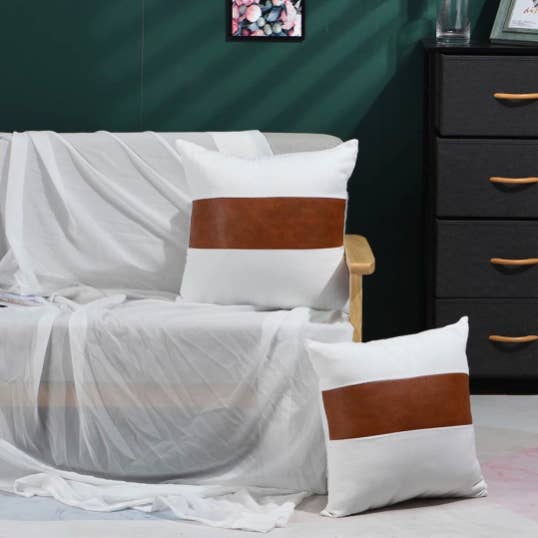 Delmar Decor - Wholesale Throw Pillow Cover - Cotton and faux leather throw pillow cover 18x18 inches