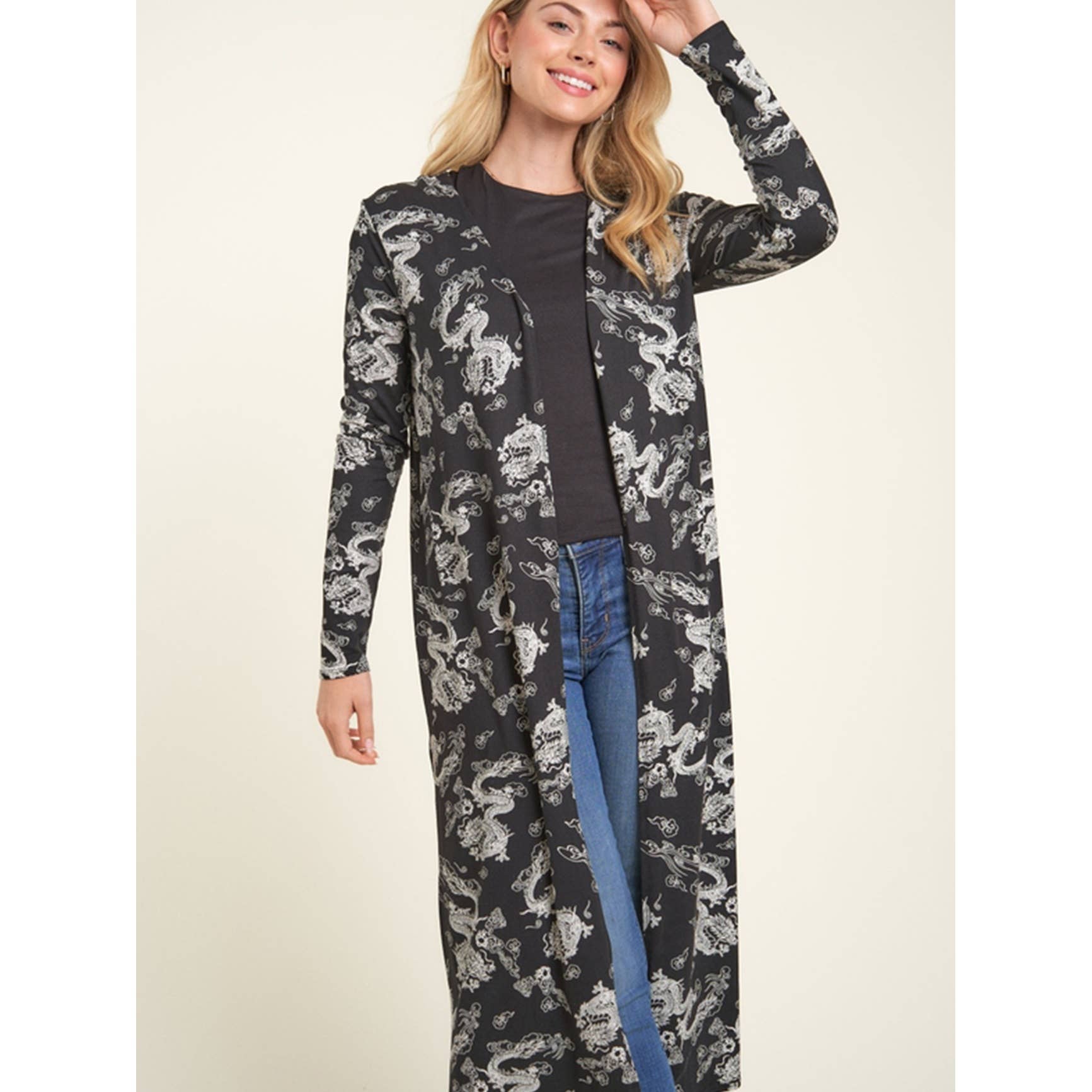 Timeless - Wholesale Cardigan - Women's - Knee Length Printed Long Sleeve Cardigan0