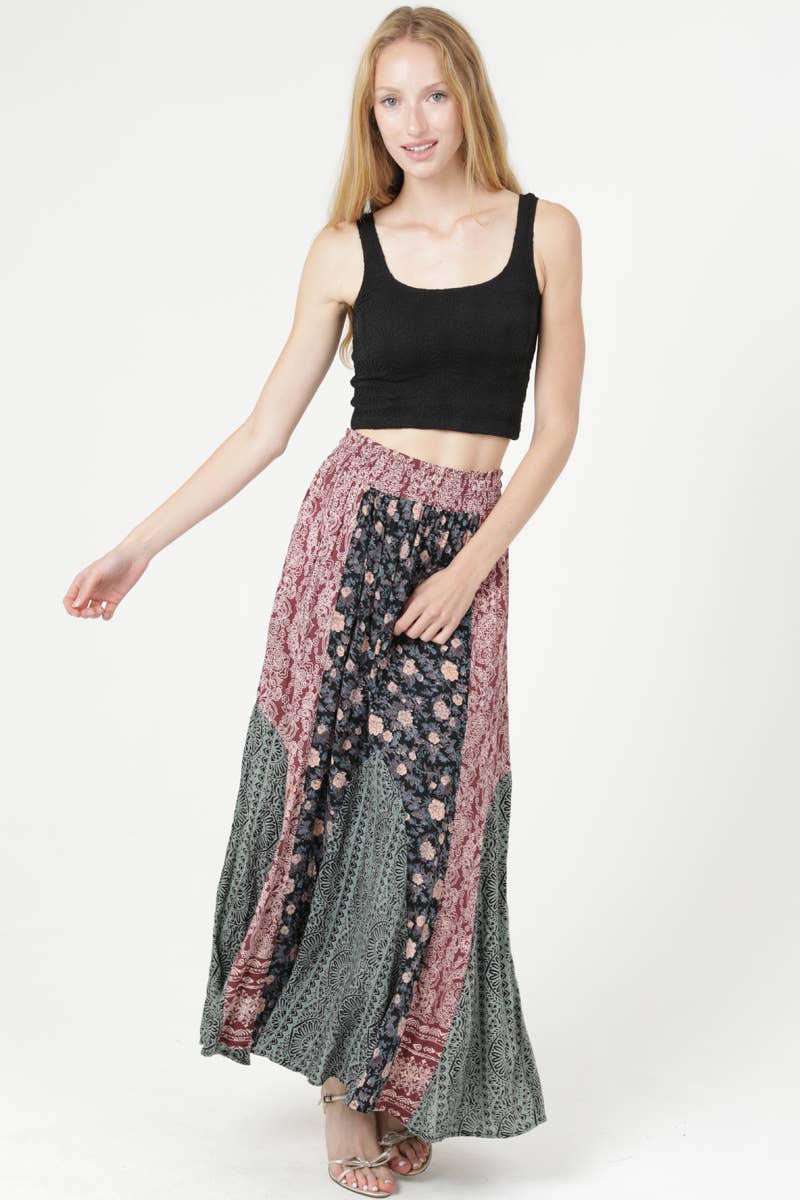 ANGIE – wholesale Skirt – Women’s – B6A91-FR43 MIXED PRINT SMOCKED WAIST MAXI SKIRT1