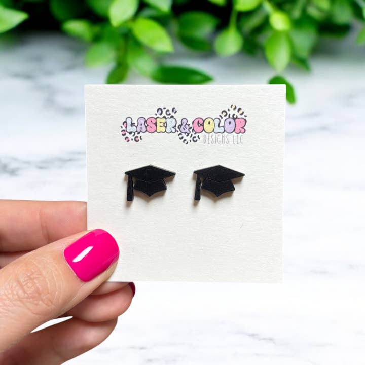 Laser & Color Designs LLC - Wholesale Stud/Post Earrings - Teacher Earrings, Graduation Hat, Senior Year1