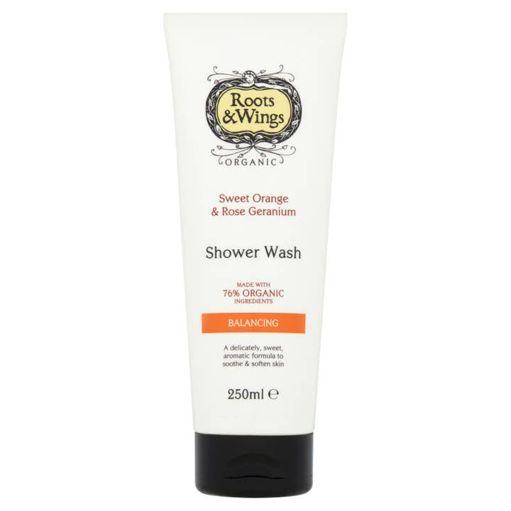 Roots & Wings Sweet Orange & Rose Geranium Shower Wash for wholesale by Roots & Wings Organic