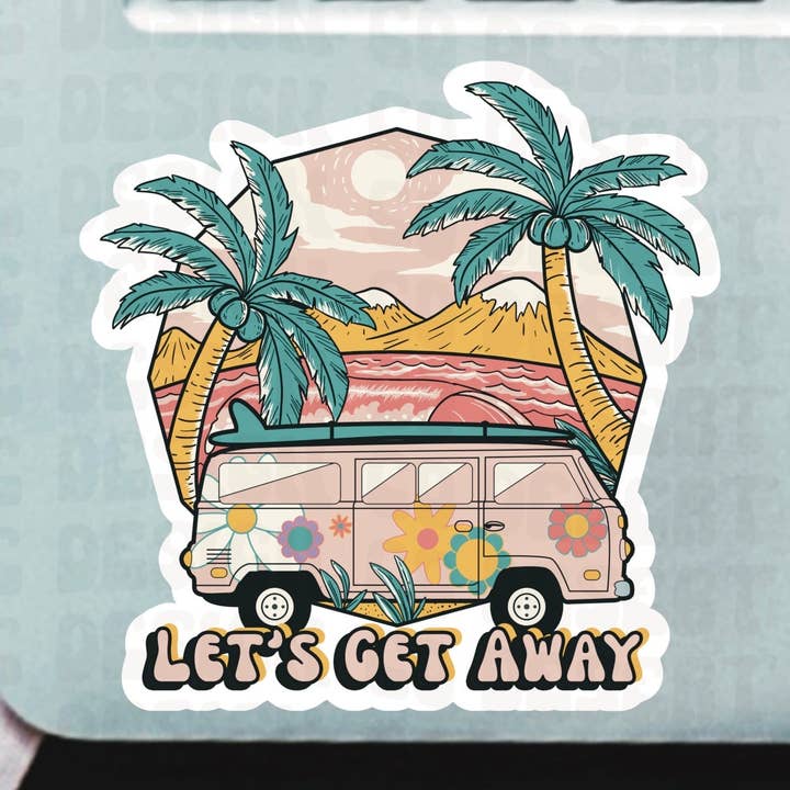 Let’s Get Away Vinyl Sticker for wholesale by Desert Rose Design Co