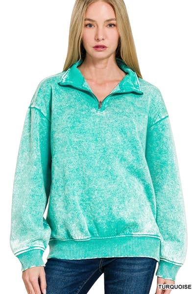 42POPS - Wholesale Sweatshirt - Women's - ,..0810 Acid Wash Fleece Half Zip Pullover SI-267485