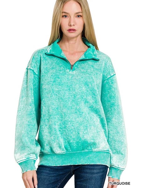 42POPS - Wholesale Sweatshirt - Women's - ,..0810 Acid Wash Fleece Half Zip Pullover SI-267485